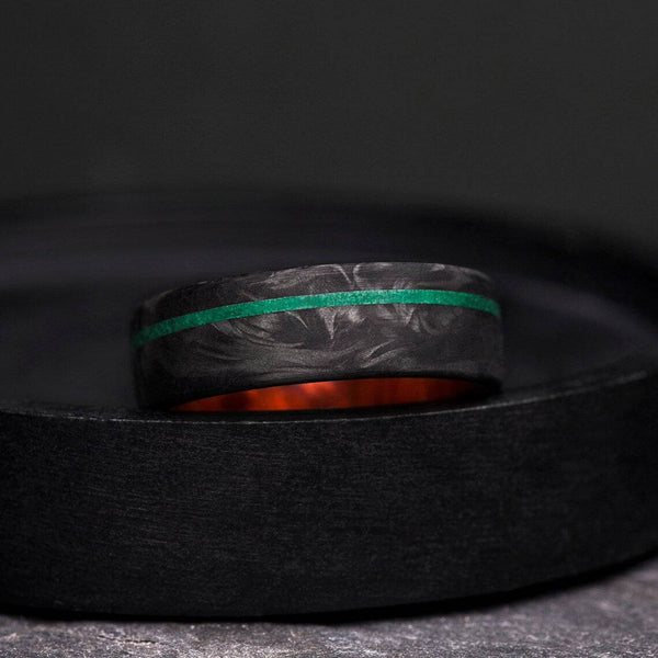Handcrafted Malachite Inlay Carbon Fiber Ring - BerchJewelry