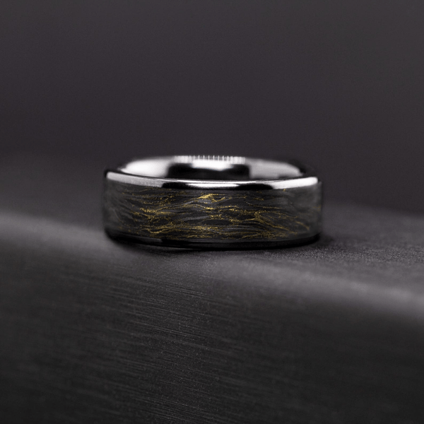 Men’s Ceramic Ring with Carbon Fiber Inlay – Black Gold Wedding Band, Unique Gift for Him - BerchJewelry