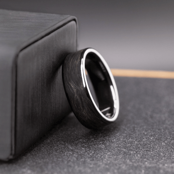Men’s Ceramic Ring with Carbon Fiber Inlay – Black Gold Wedding Band, Unique Gift for Him - BerchJewelry