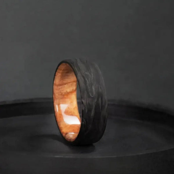 Carbon Fiber Ring with Spalted Maple Wood Inlay - BerchJewelry