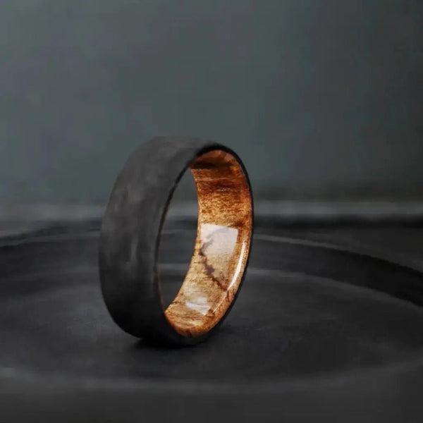 Carbon Fiber Ring with Spalted Maple Wood Inlay - BerchJewelry