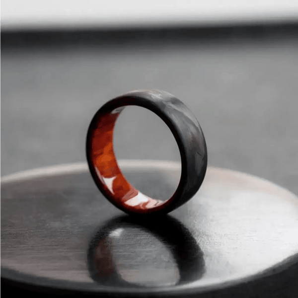 Forged Carbon Cocobolo Wood Wedding Ring, Handmade Design - BerchJewelry