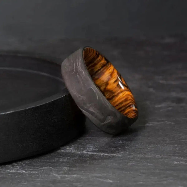 Forged Carbon Fiber and Bocote Wood Engagement Ring - BerchJewelry