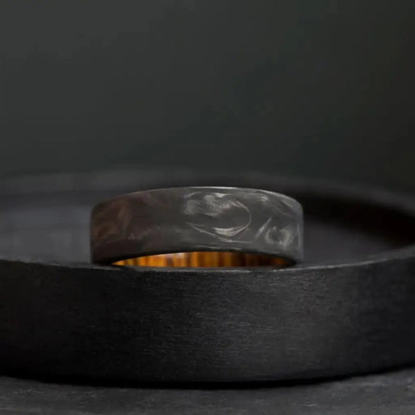 Forged Carbon Fiber and Bocote Wood Engagement Ring - BerchJewelry