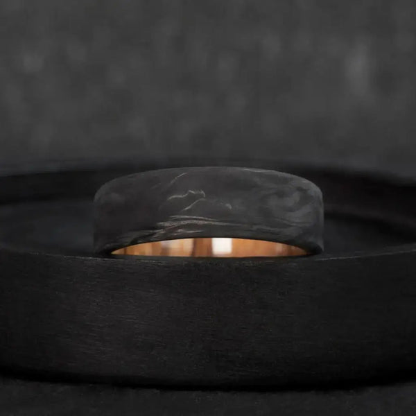 Handmade Carbon Fiber and Olive Wood Wedding Ring - BerchJewelry