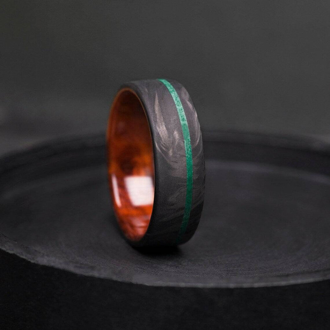 Handcrafted Malachite Inlay Carbon Fiber Ring.