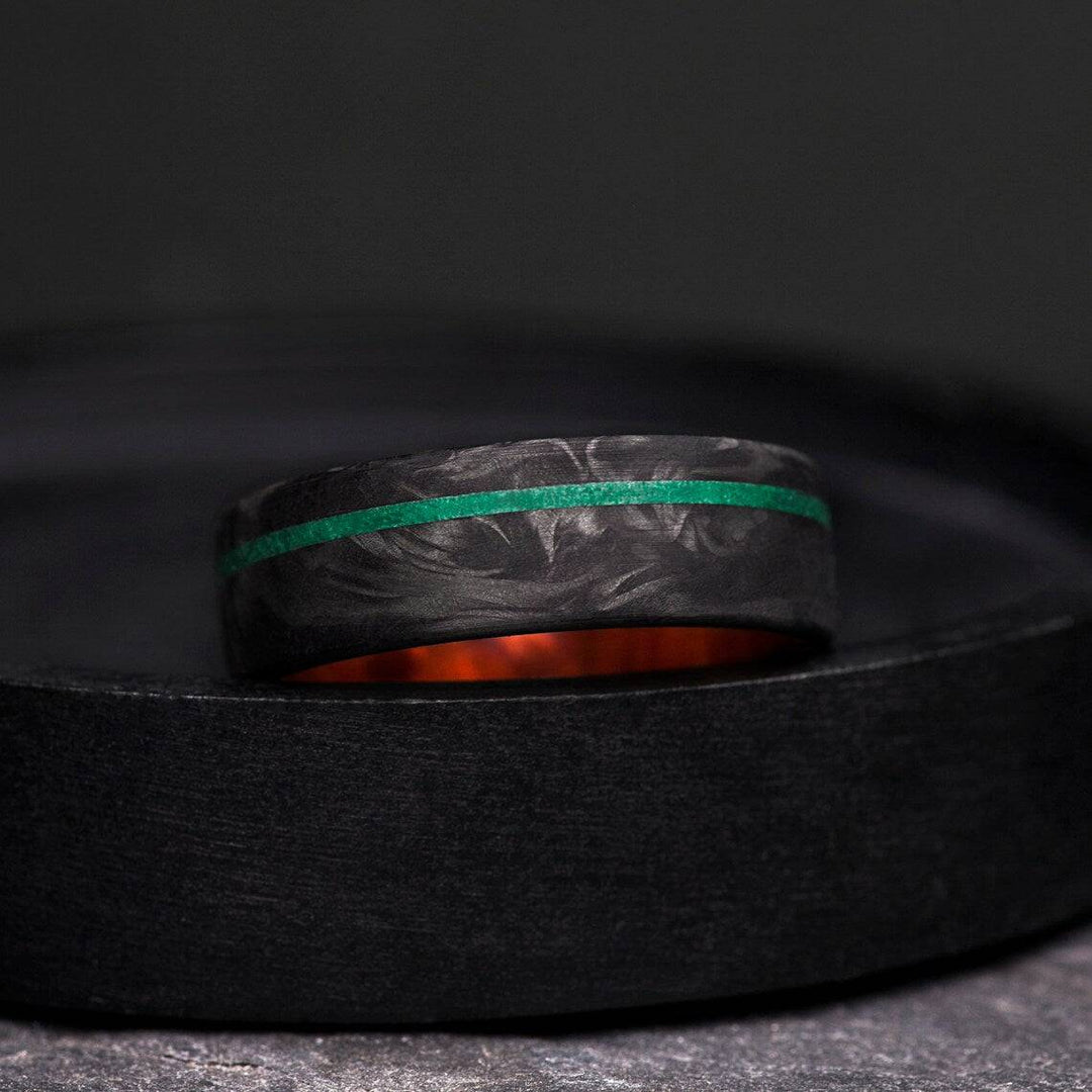 Handcrafted Malachite Inlay Carbon Fiber Ring.