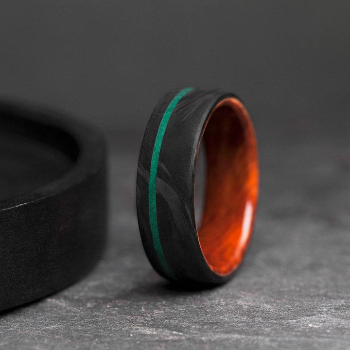 Handcrafted Malachite Inlay Carbon Fiber Ring.