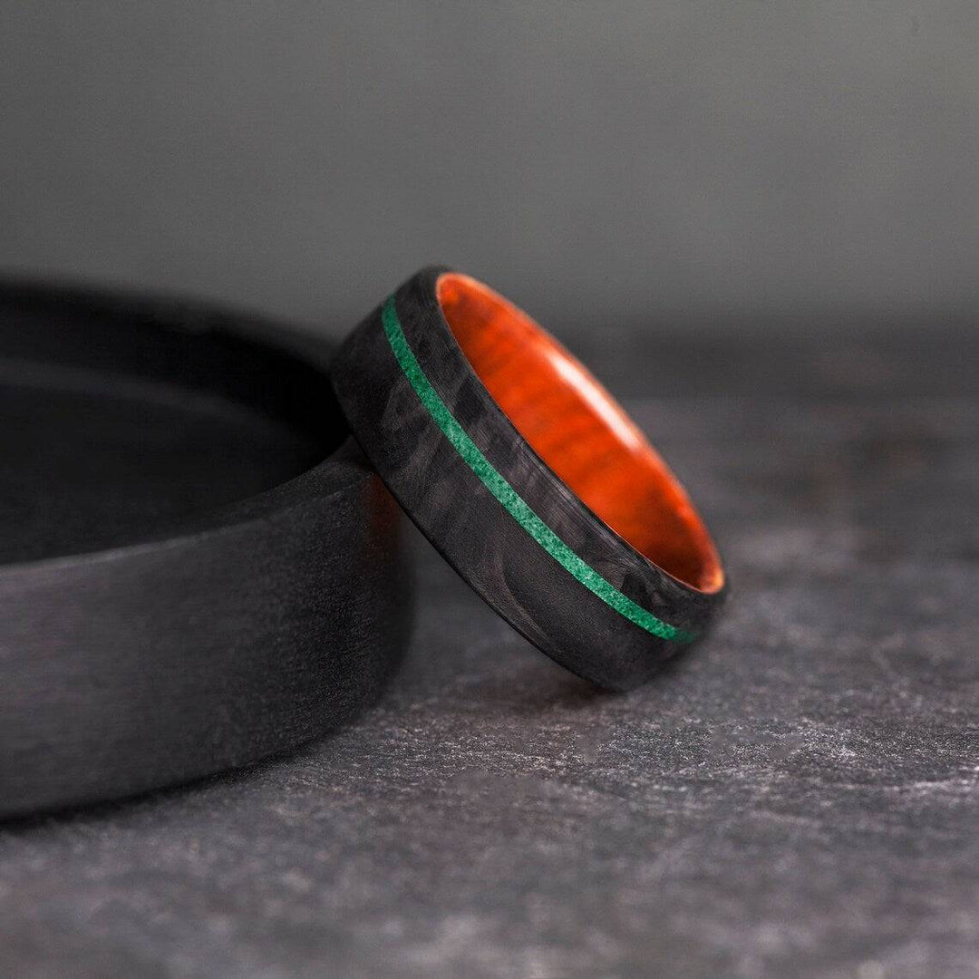 Handcrafted Malachite Inlay Carbon Fiber Ring.