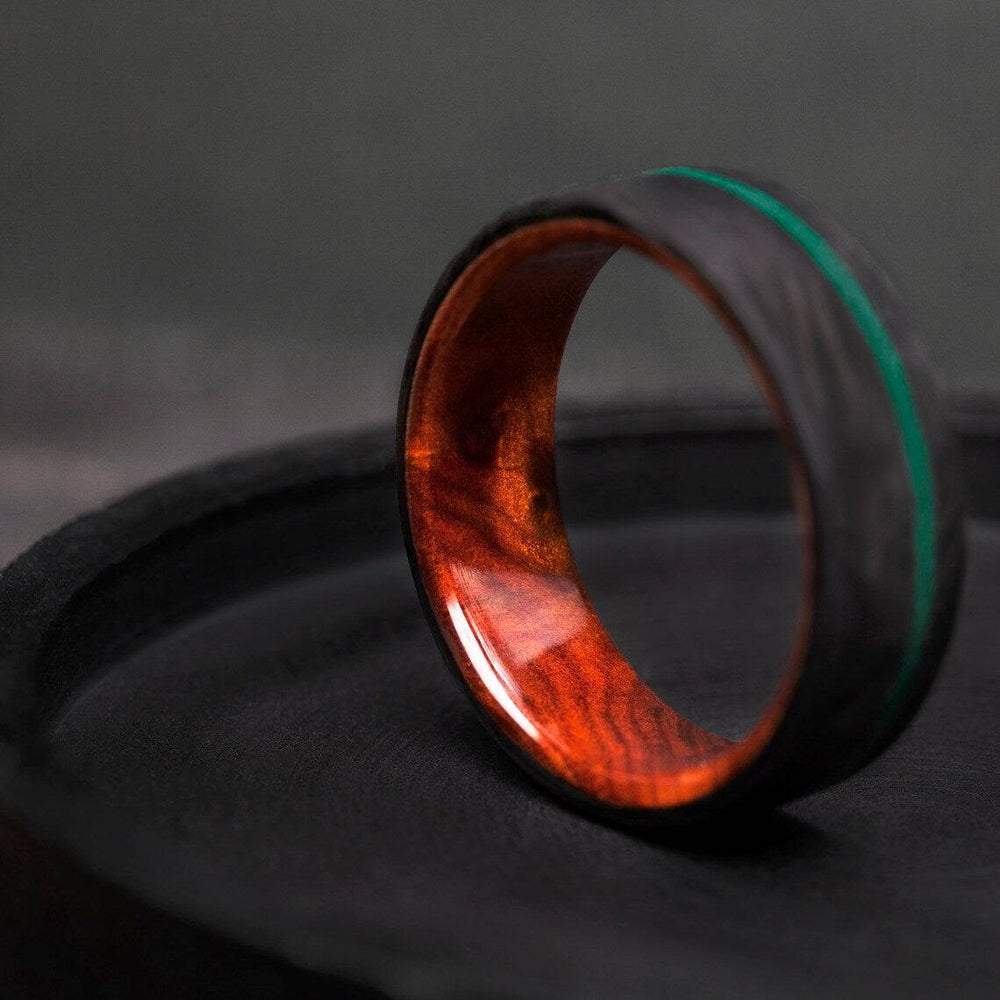 Handcrafted Malachite Inlay Carbon Fiber Ring.