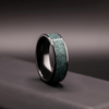 Black Ceramic Men’s Wedding Band with Green Moss Agate – Bold, Organic Wedding Ring - BerchJewelry