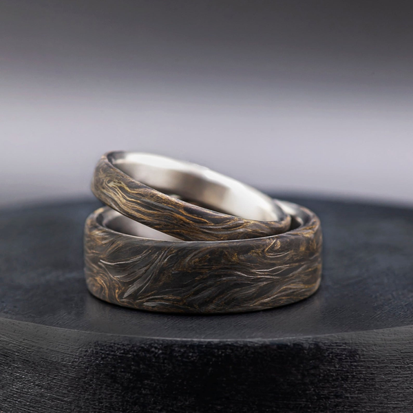 Wavy Carbon Fiber & Titanium Ring with Gold Veins