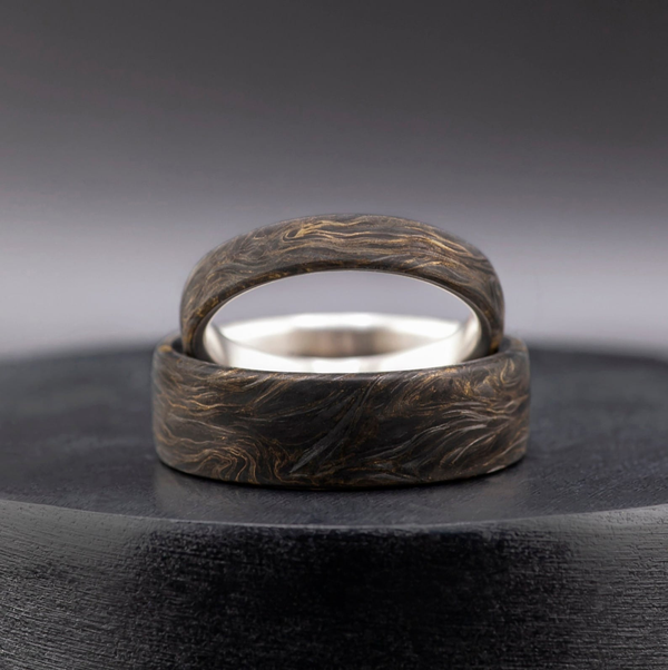 Wavy Carbon Fiber & Titanium Ring with Gold Veins