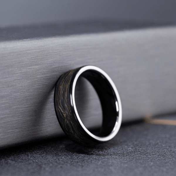 Men’s Ceramic Ring with Carbon Fiber Inlay – Black Gold Wedding Band, Unique Gift for Him - BerchJewelry