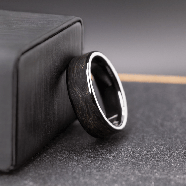Men’s Ceramic Ring with Carbon Fiber Inlay – Black Gold Wedding Band, Unique Gift for Him - BerchJewelry