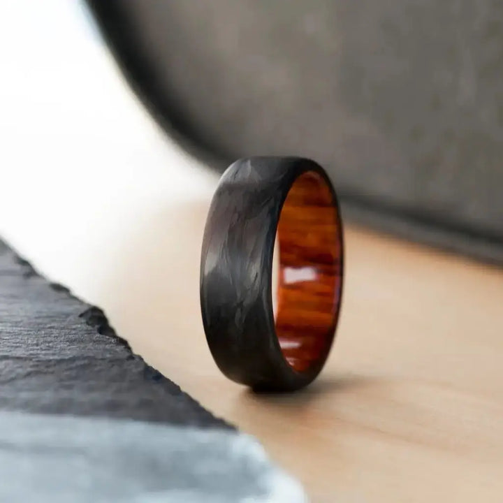 Handmade Forged Carbon Cocobolo Wood Ring, Wedding Ring.