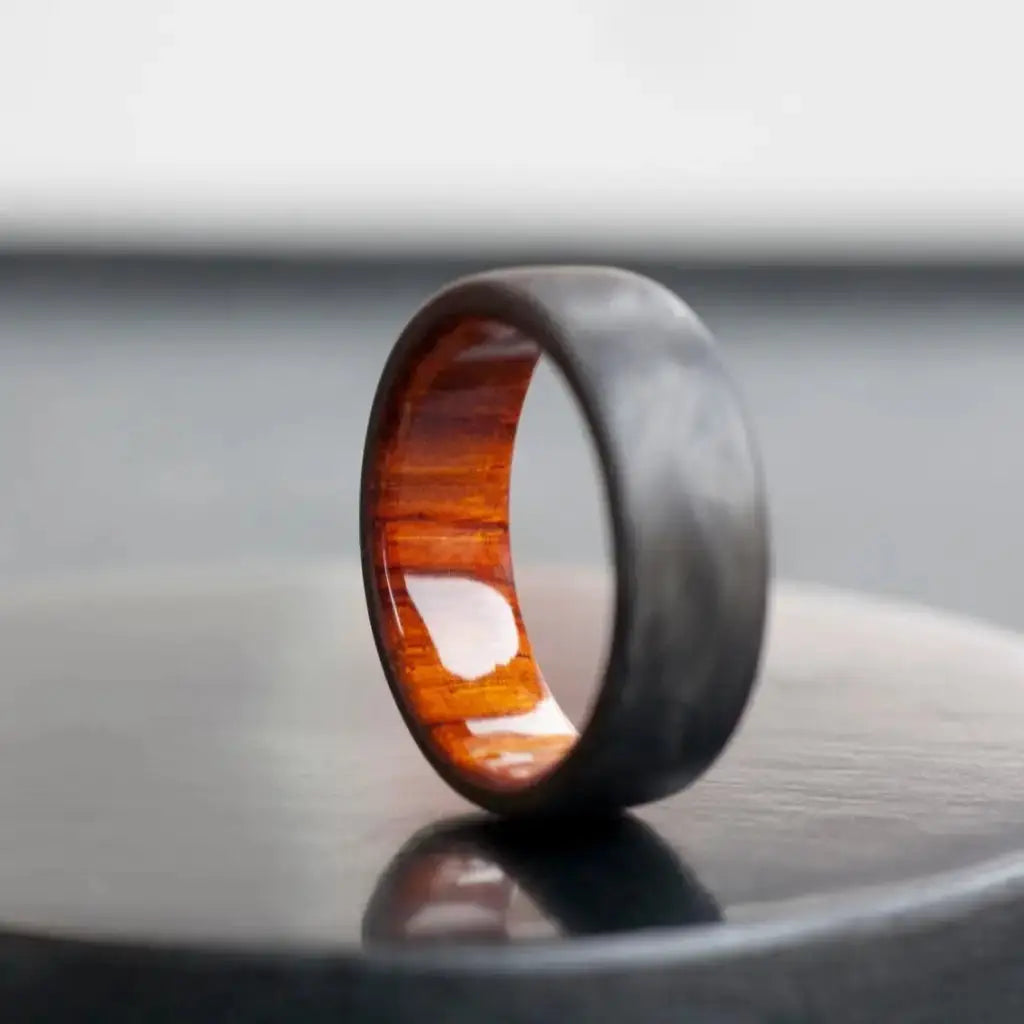 Handmade Forged Carbon Cocobolo Wood Ring, Wedding Ring.