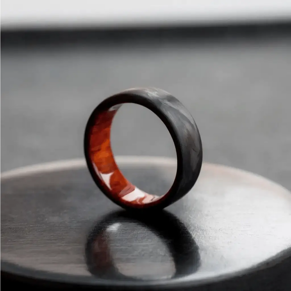 Handmade Forged Carbon Cocobolo Wood Ring, Wedding Ring.