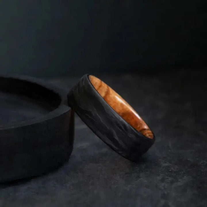Carbon Fiber Ring with Spalted Maple Wood Inlay - BerchJewelry