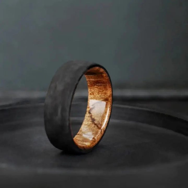 Carbon Fiber Ring with Spalted Maple Wood Inlay - BerchJewelry
