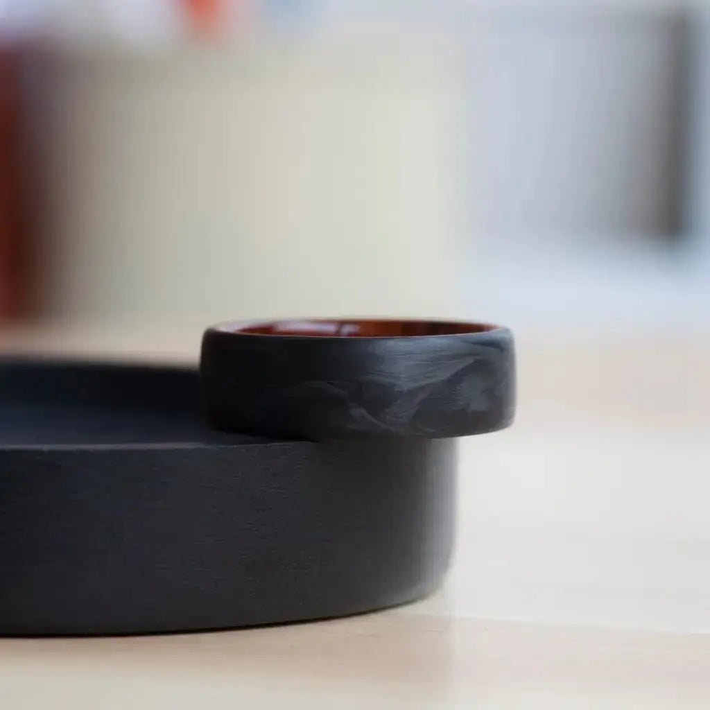 Forged Carbon Cocobolo Wood Wedding Ring, Handmade Design - BerchJewelry