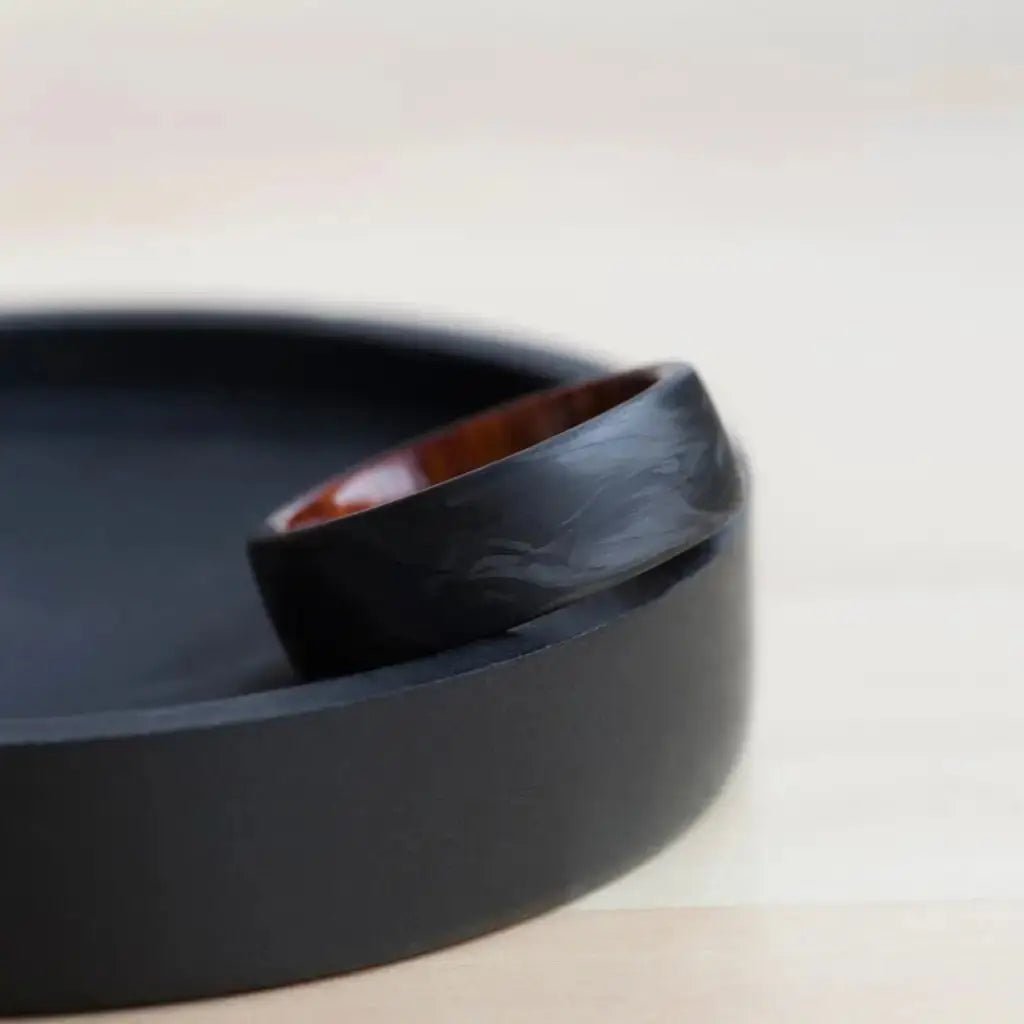 Forged Carbon Cocobolo Wood Wedding Ring, Handmade Design - BerchJewelry
