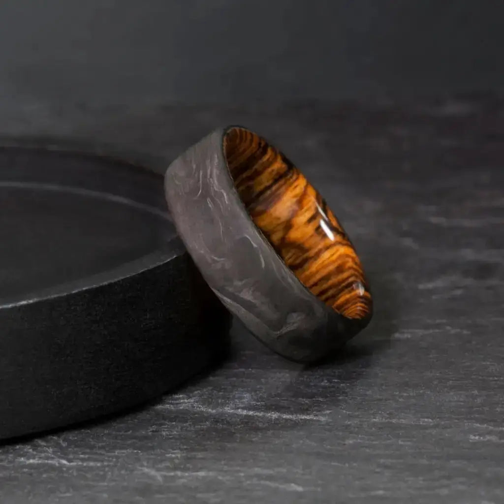 Forged Carbon Fiber and Bocote Wood  Ring.