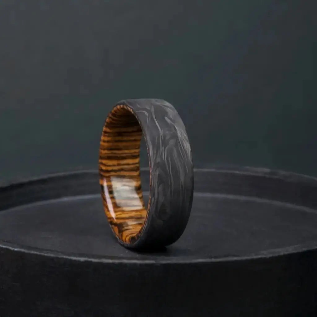 Forged Carbon Fiber and Bocote Wood  Ring.