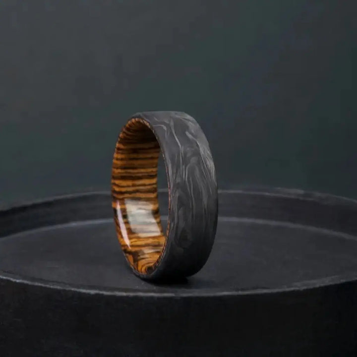 Forged Carbon Fiber and Bocote Wood  Ring.