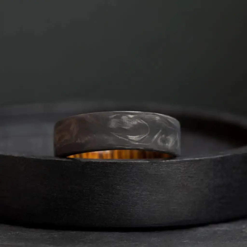 Forged Carbon Fiber and Bocote Wood Engagement Ring - BerchJewelry