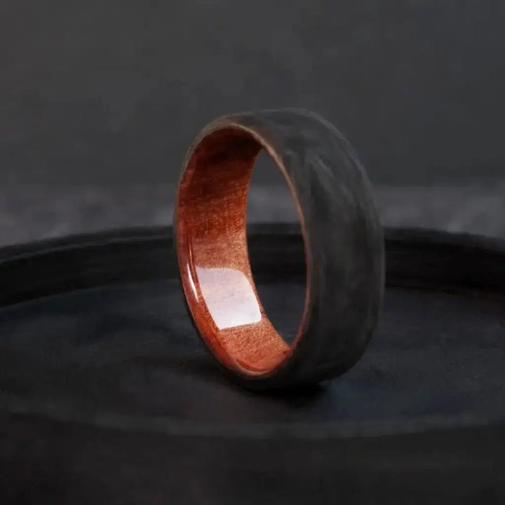 Forged Carbon Fiber and California Redwood Ring - BerchJewelry