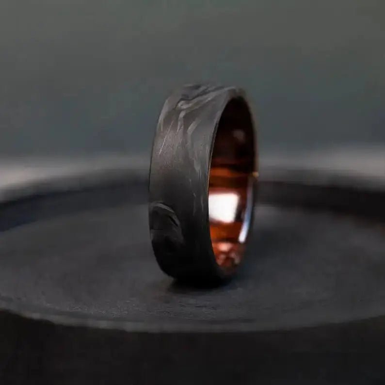 Forged Carbon Fiber and Ironwood Engagement Band - BerchJewelry