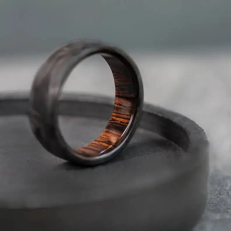 Forged Carbon Fiber and Ironwood Engagement Band.