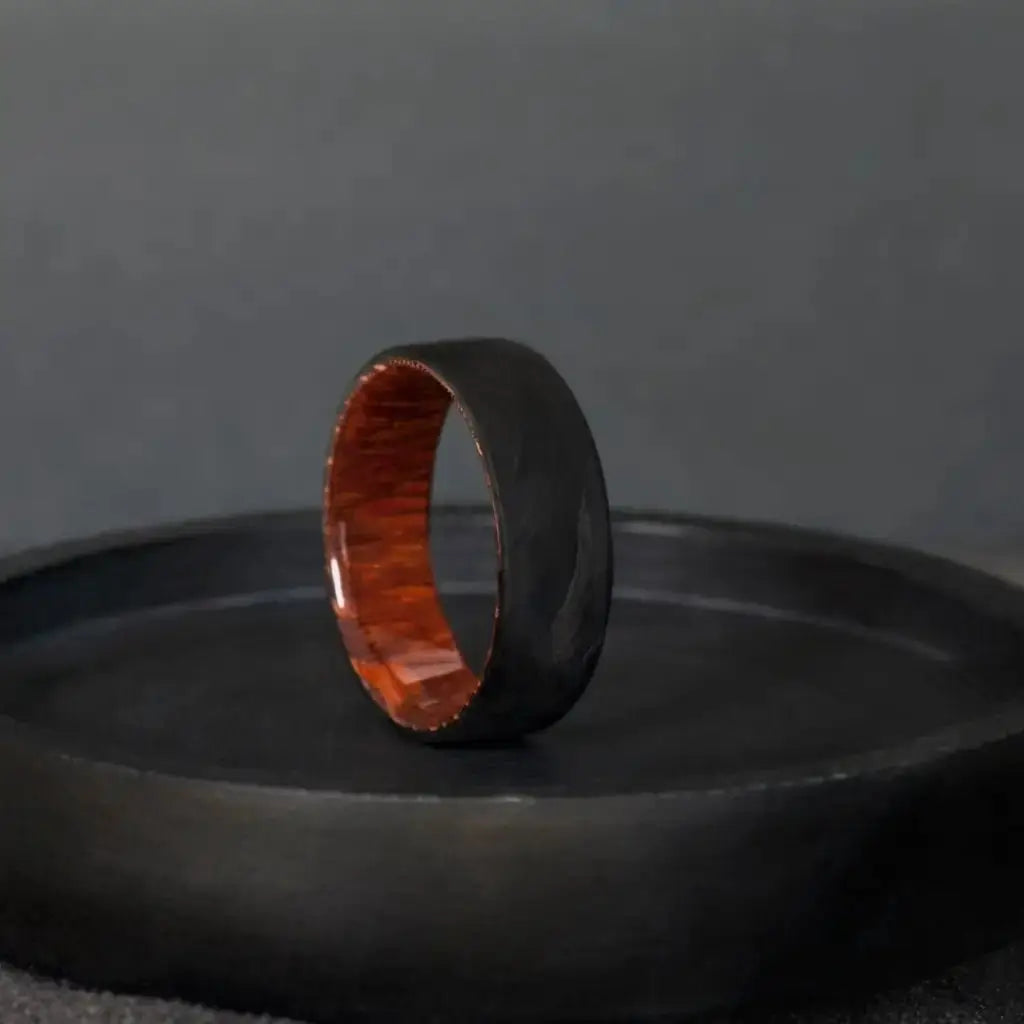 Mens engagement ring Snakewood Forged Carbon ring, Wedding band,.