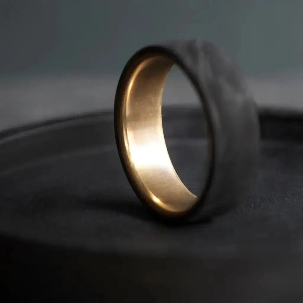 Rustic Handmade Brass and Carbon Fiber Wedding Band - BerchJewelry