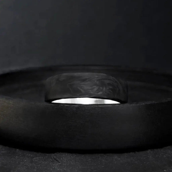 Sterling Silver Carbon Fiber Ring, Modern Elegant Jewelry - BerchJewelry