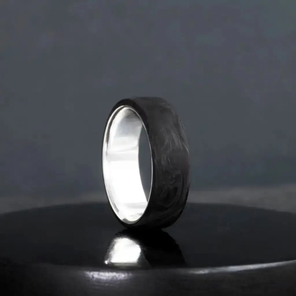 Sterling Silver Carbon Fiber Ring, Modern Elegant Jewelry - BerchJewelry