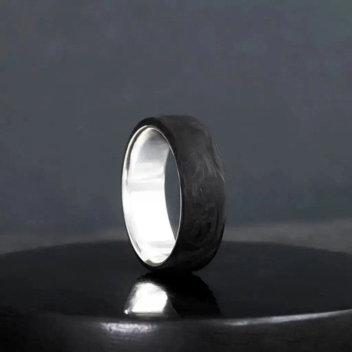 Sterling Silver Carbon Fiber Ring, Modern Elegant Jewelry - BerchJewelry
