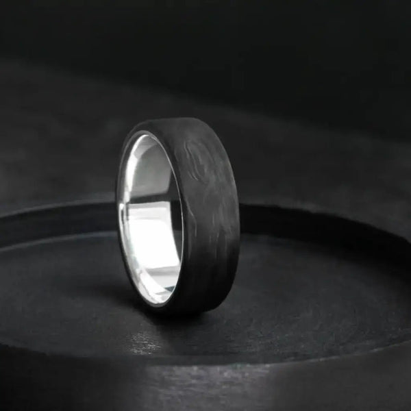 Sterling Silver Carbon Fiber Ring, Modern Elegant Jewelry - BerchJewelry