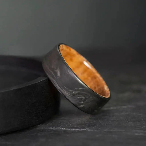 Whiskey Barrel and Carbon Fiber Ring for Men - BerchJewelry